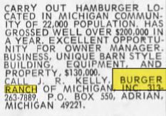 Burger Ranch - Jan 1972 Ad For Adrian Store (newer photo)
